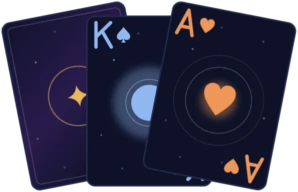 Three cards from the Deepfield deck: the back, the King of Spades, and the Ace of Hearts