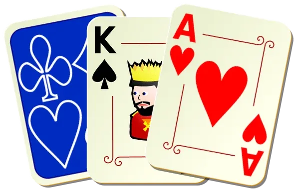 Three cards from the Ornamental deck: the back, the King of Spades, and the Ace of Hearts